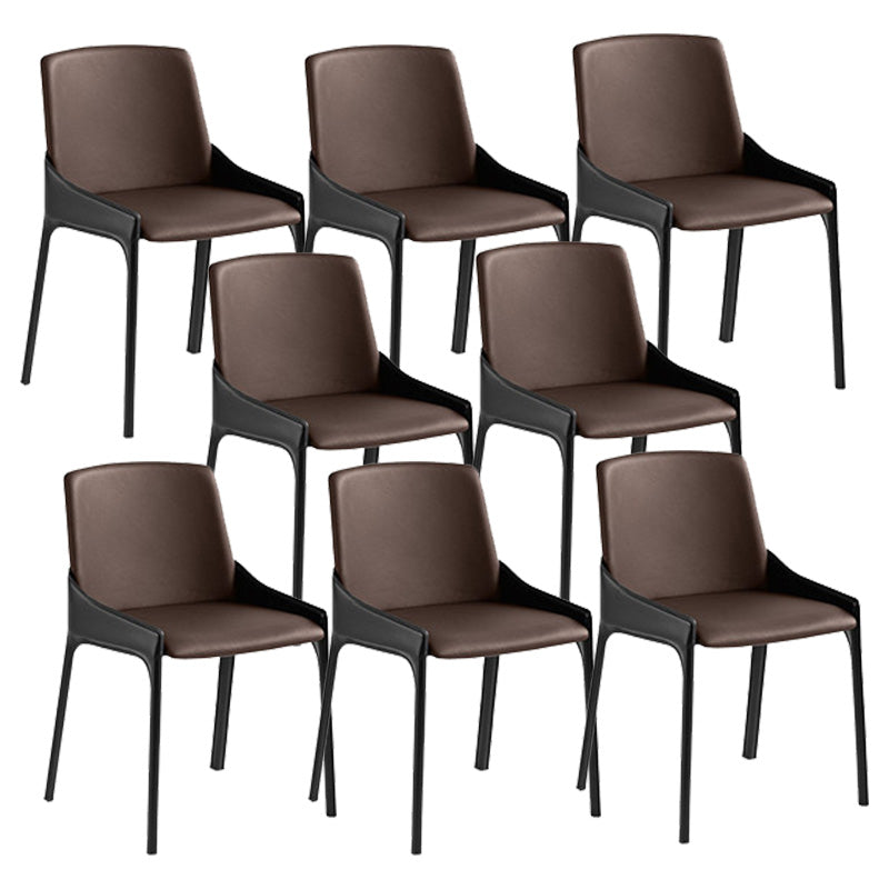 Contemporary Metal Dining Room Chair Arm Faux Leather Side Chair for Dining Room