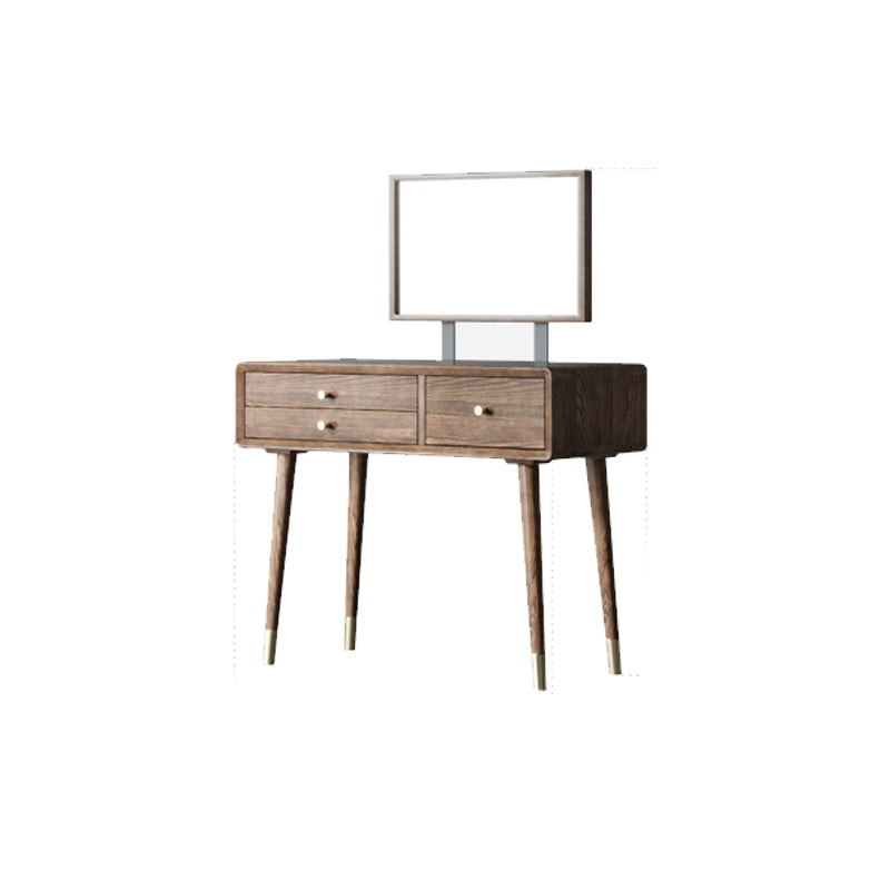 3 Drawers Mirrored Makeup Table Solid Wood Vanity Desk Stool Set