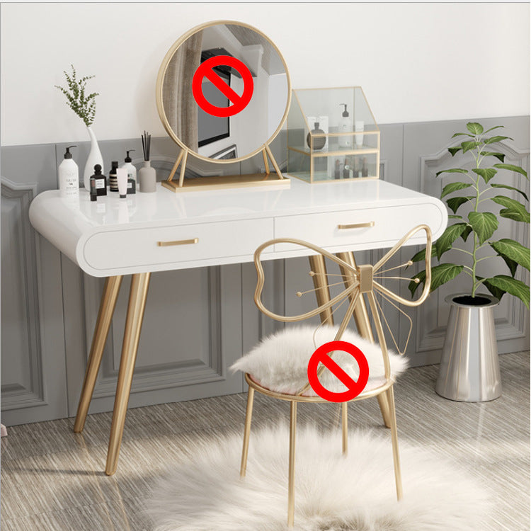 White Wood Makeup Vanity with 2 Drawers Mirrored Dressing Table Stool Set