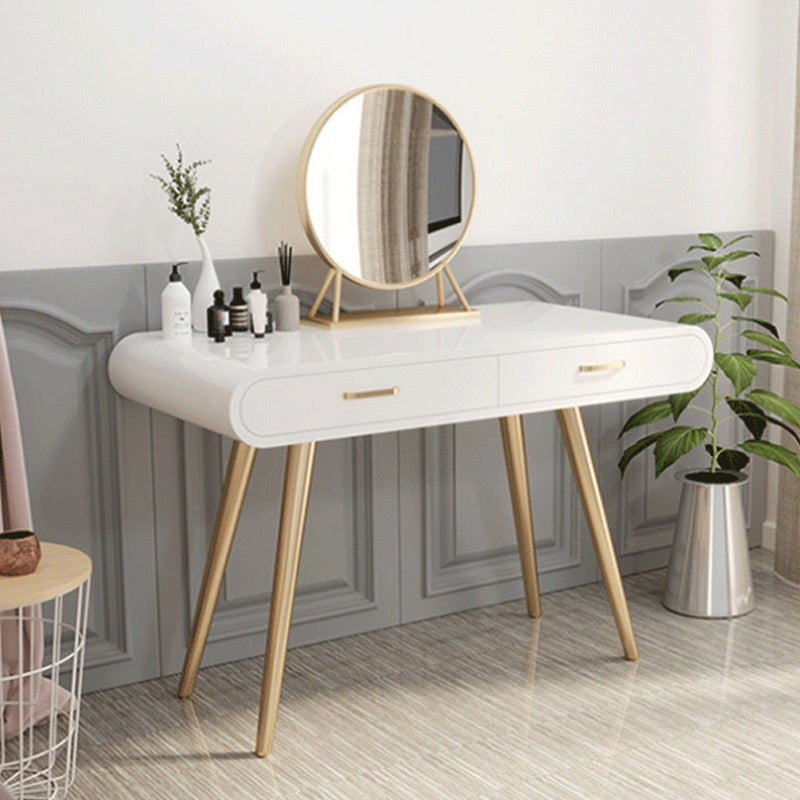 White Wood Makeup Vanity with 2 Drawers Mirrored Dressing Table Stool Set