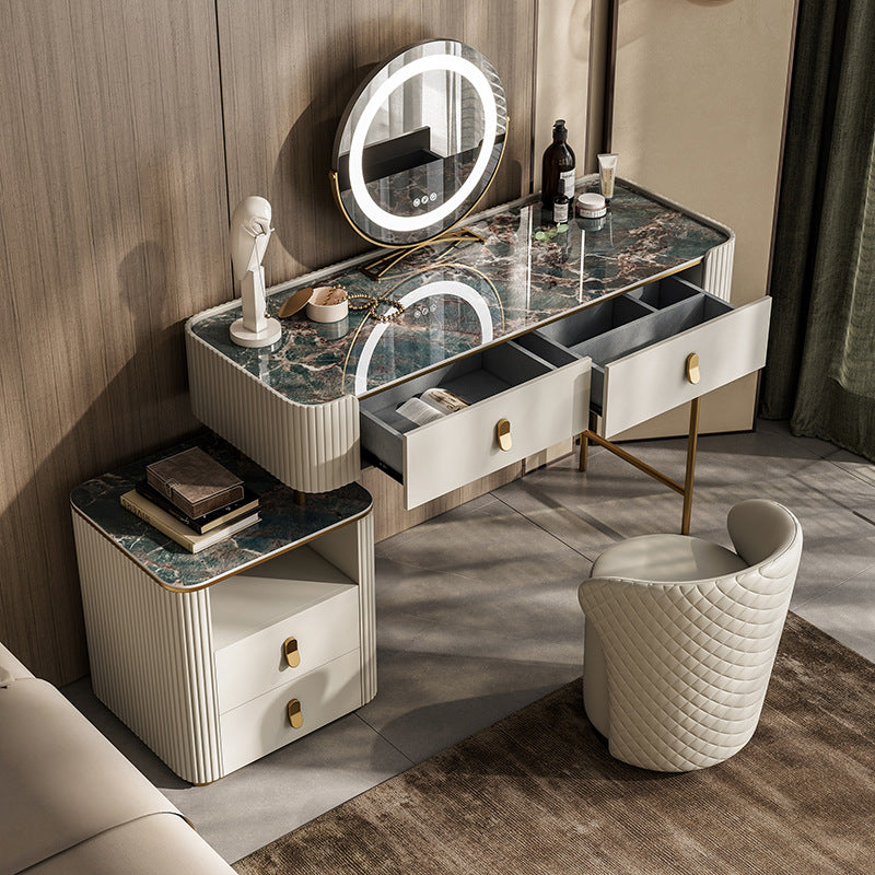 4 Storage Drawers Dresser Stone Top Vanity Set with Padded Stool