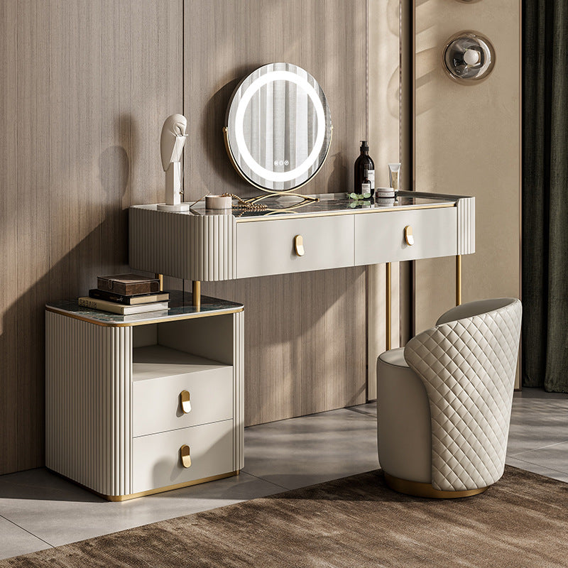 4 Storage Drawers Dresser Stone Top Vanity Set with Padded Stool