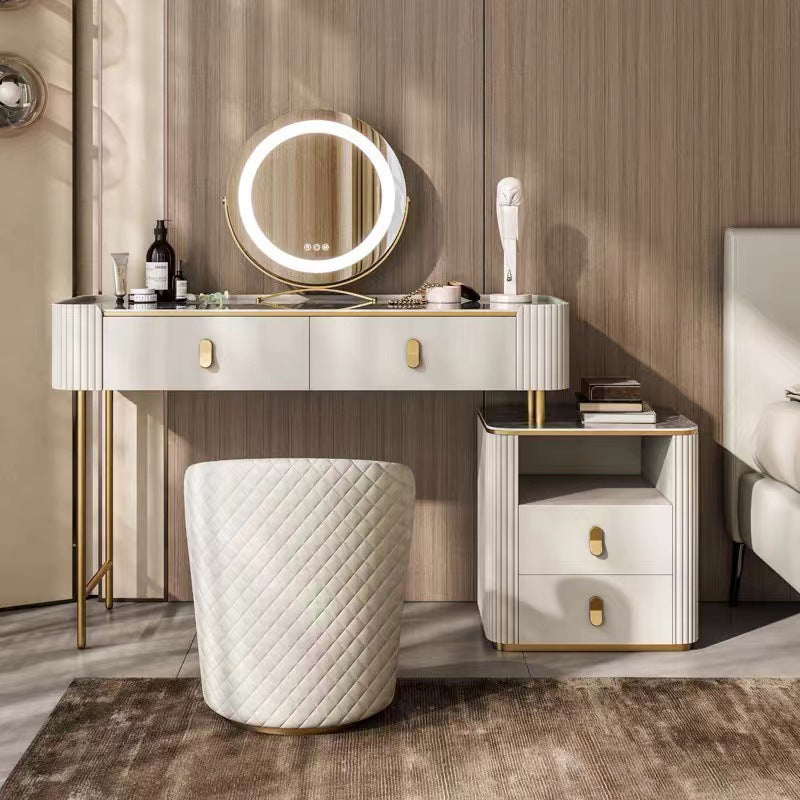 4 Storage Drawers Dresser Stone Top Vanity Set with Padded Stool