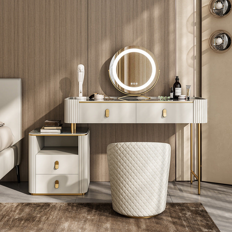 4 Storage Drawers Dresser Stone Top Vanity Set with Padded Stool
