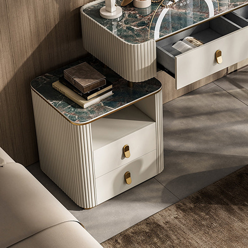 4 Storage Drawers Dresser Stone Top Vanity Set with Padded Stool