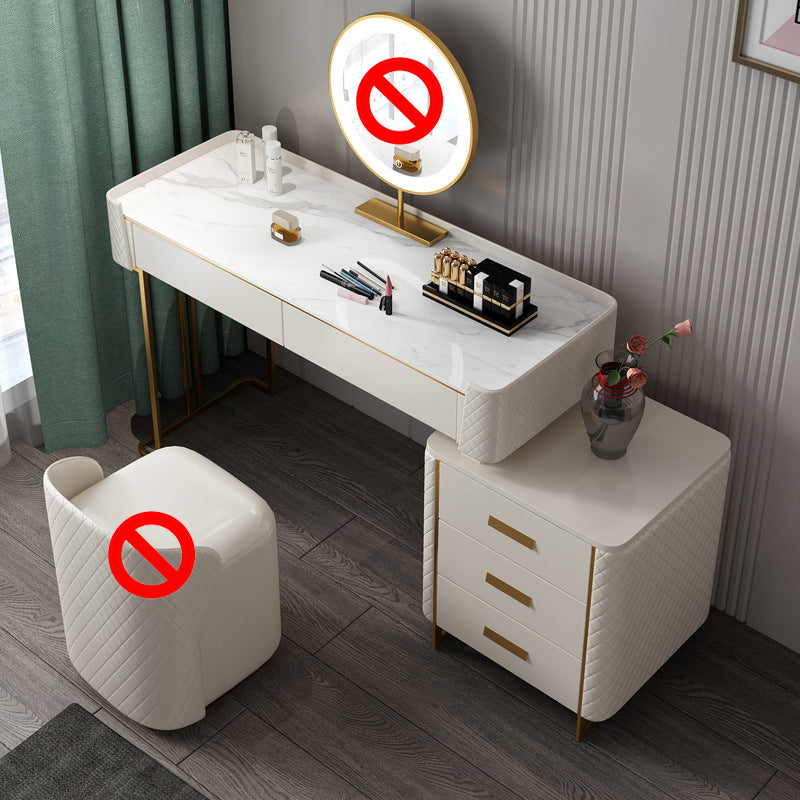 5 Drawer Vanity Desk White 30.7" H Faux Leather Makeup Vanity
