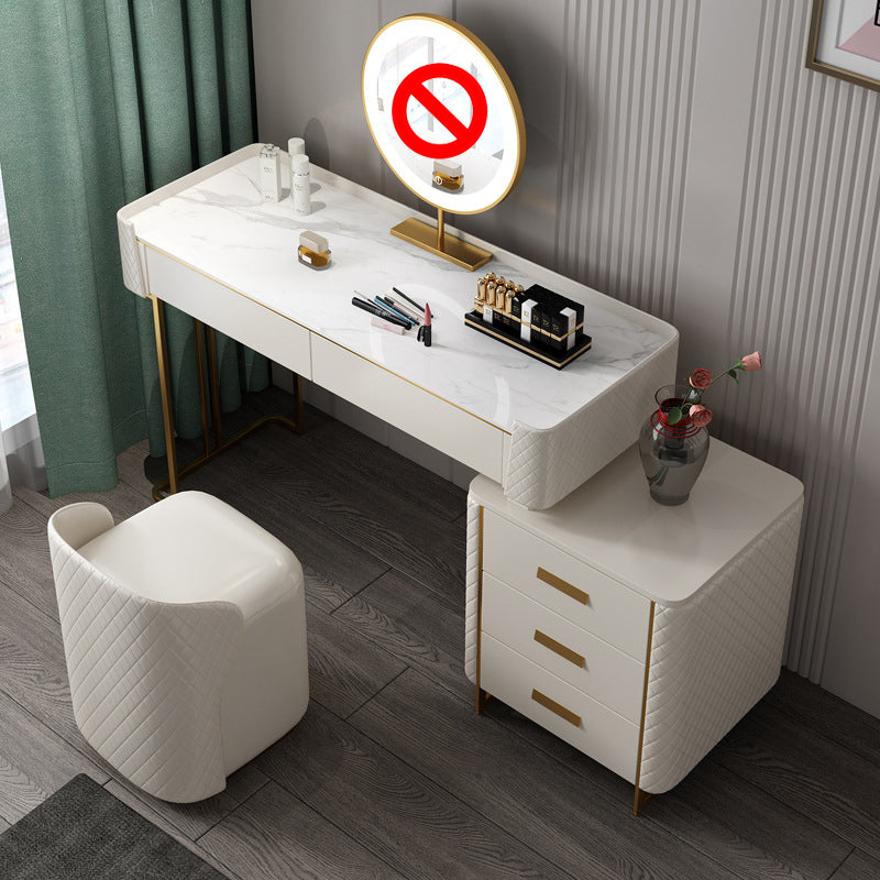5 Drawer Vanity Desk White 30.7" H Faux Leather Makeup Vanity