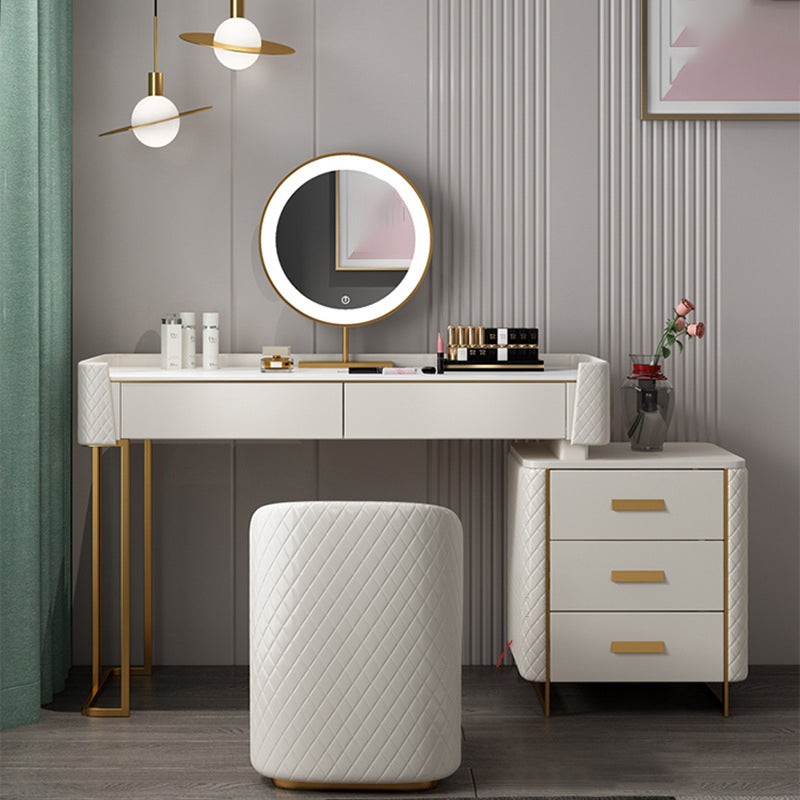 5 Drawer Vanity Desk White 30.7" H Faux Leather Makeup Vanity