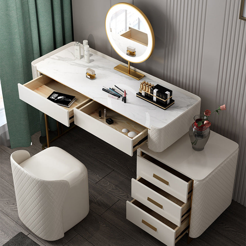 5 Drawer Vanity Desk White 30.7" H Faux Leather Makeup Vanity
