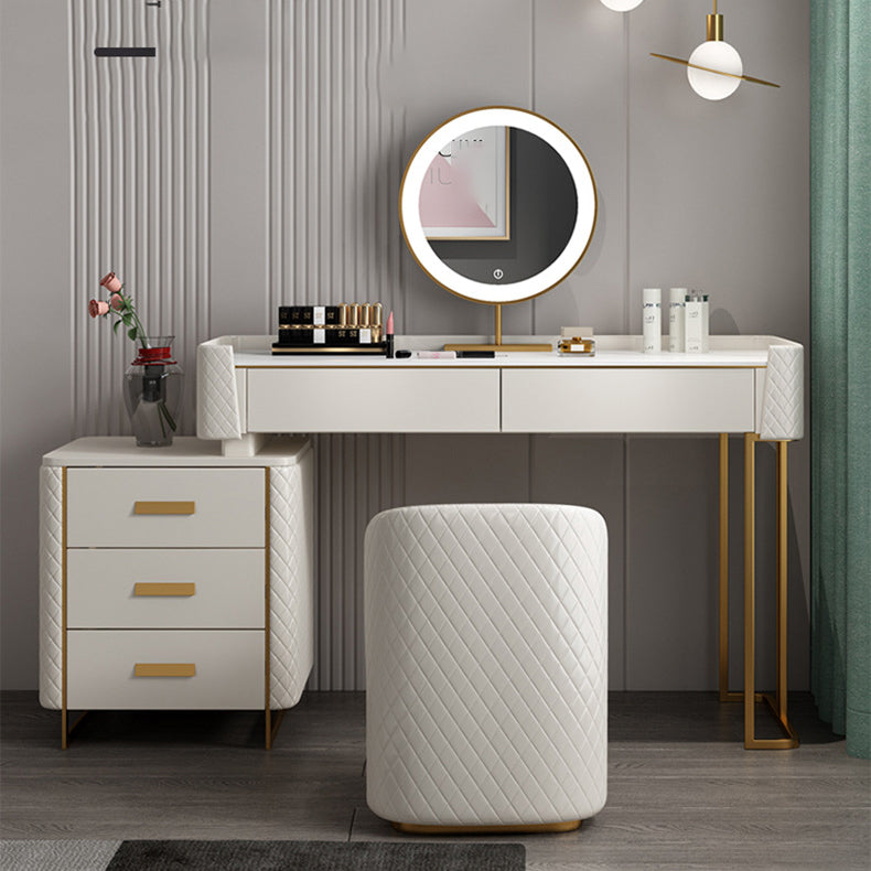 5 Drawer Vanity Desk White 30.7" H Faux Leather Makeup Vanity
