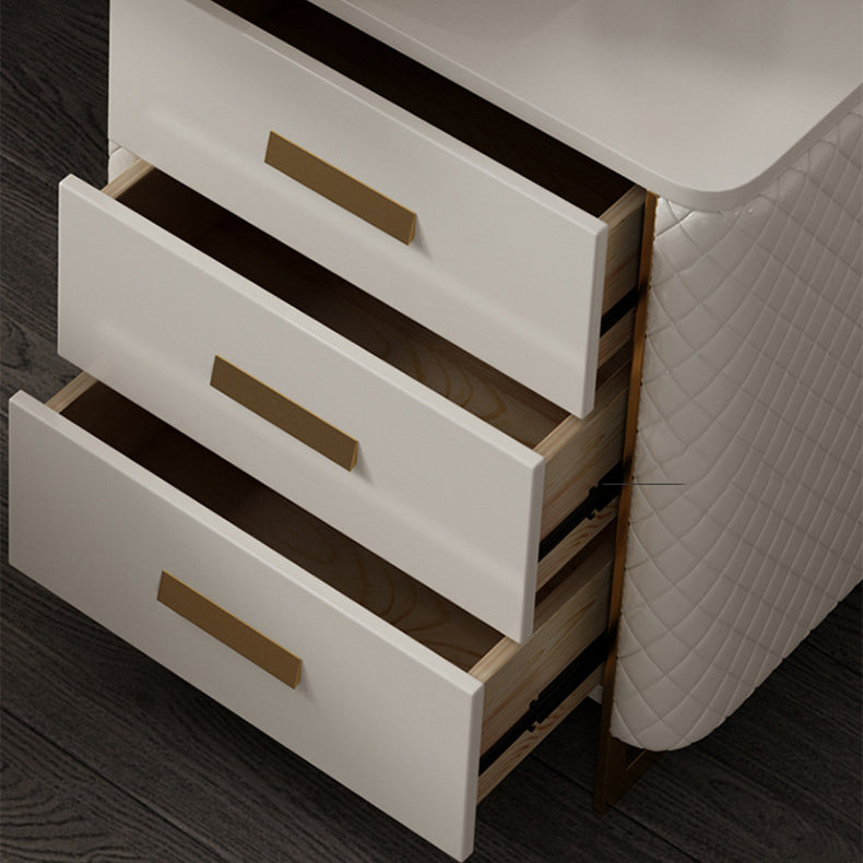 5 Drawer Vanity Desk White 30.7" H Faux Leather Makeup Vanity