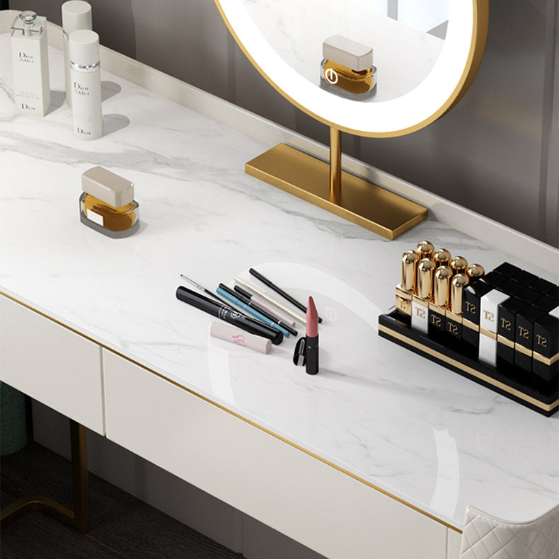 5 Drawer Vanity Desk White 30.7" H Faux Leather Makeup Vanity