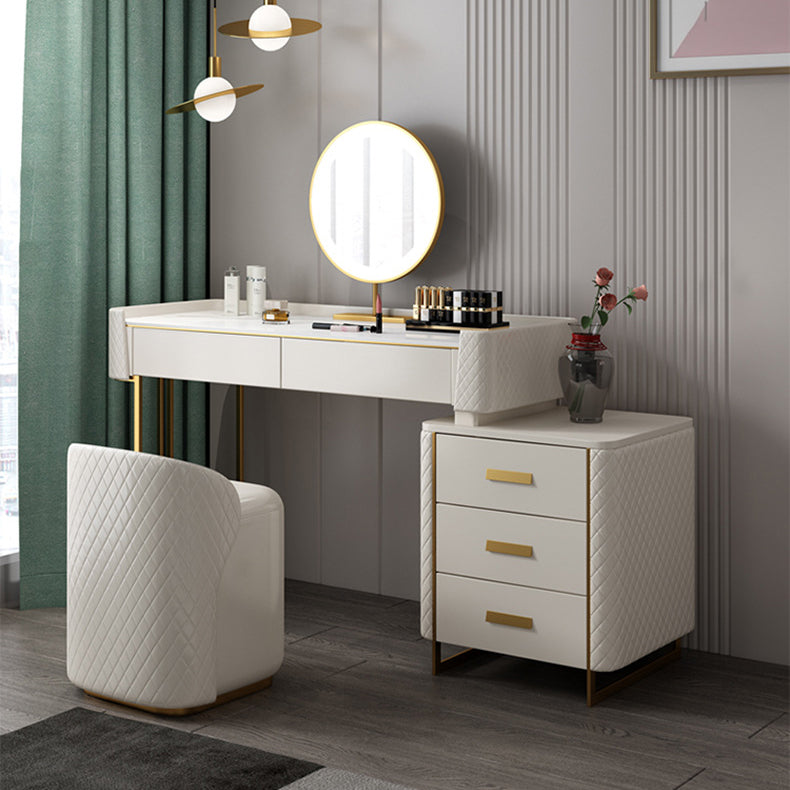 5 Drawer Vanity Desk White 30.7" H Faux Leather Makeup Vanity