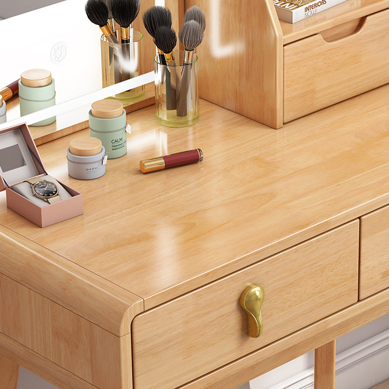 Modern Solid Wood Vanity Makeup Table Vanity Stool with Mirror