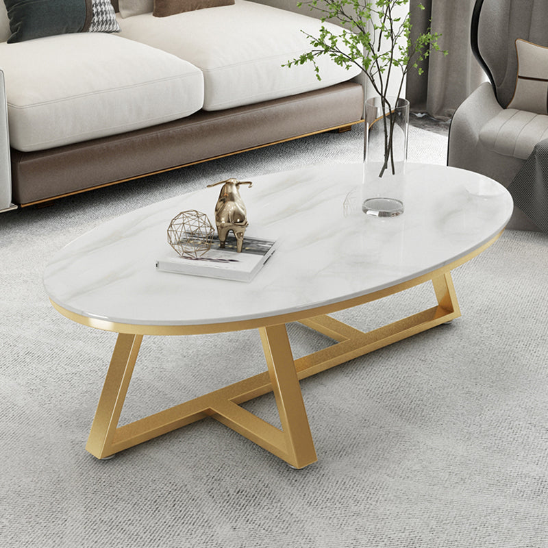 Glam Elliptical Slate Coffee Table 26.2" H Cross Legs Cocktail Table