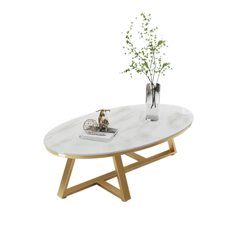 Glam Elliptical Slate Coffee Table 26.2" H Cross Legs Cocktail Table