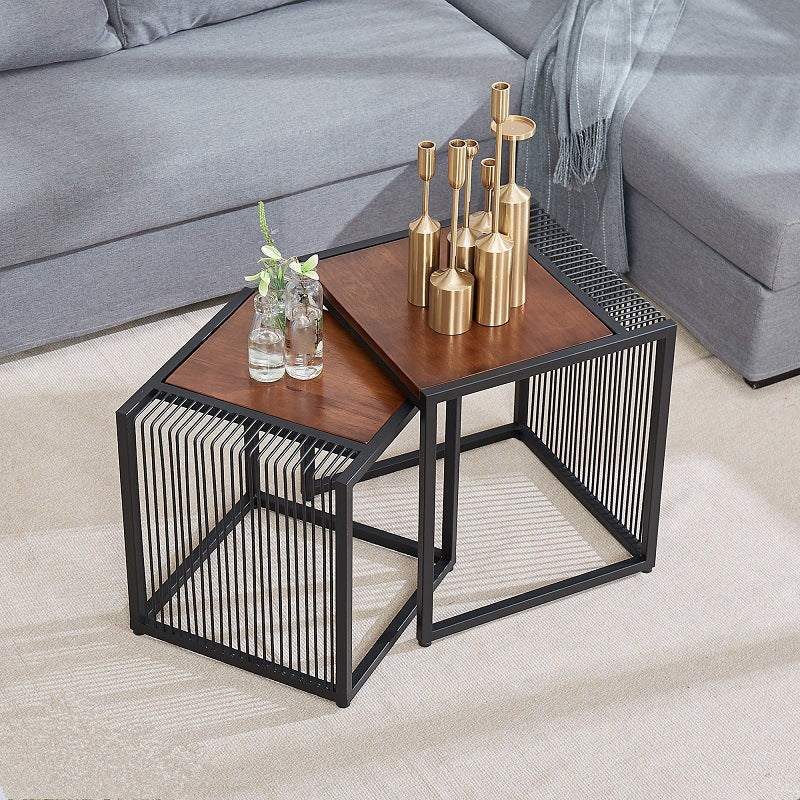 Frame 2 Nesting Coffee Table Iron & Solid Wood Cocktail Table Set