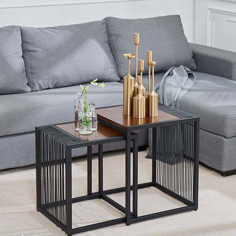 Frame 2 Nesting Coffee Table Iron & Solid Wood Cocktail Table Set