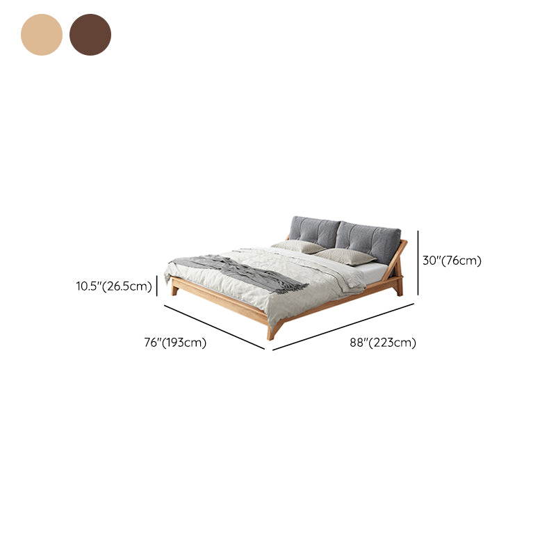 Mid-Century Modern Bed Frame Solid Wood Standard Bed Ash Upholstered Headboard