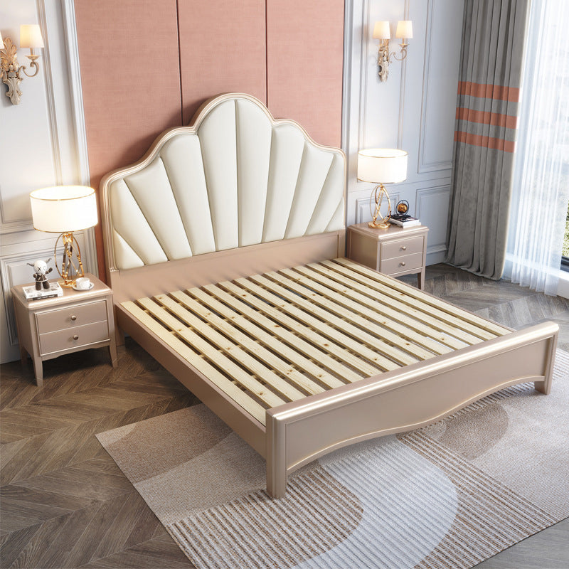 Victorian Panel Bed Upholstered Headboard Panel Solid Wood Bed Frame