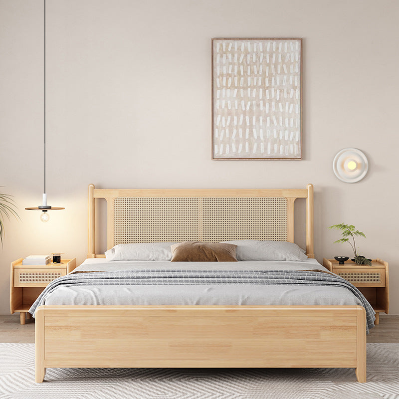 Solid Wood Standard Bed Solid Color Tropical Panel Bed With Custom Gold Legs