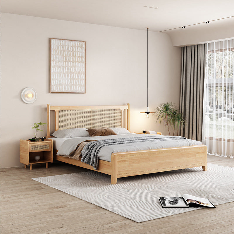 Solid Wood Standard Bed Solid Color Tropical Panel Bed With Custom Gold Legs