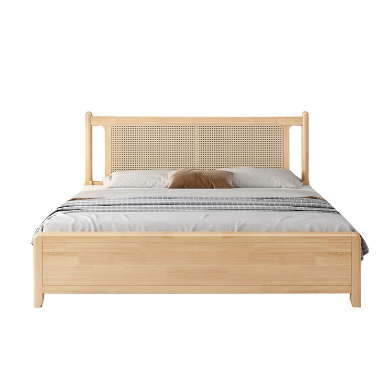 Solid Wood Standard Bed Solid Color Tropical Panel Bed With Custom Gold Legs