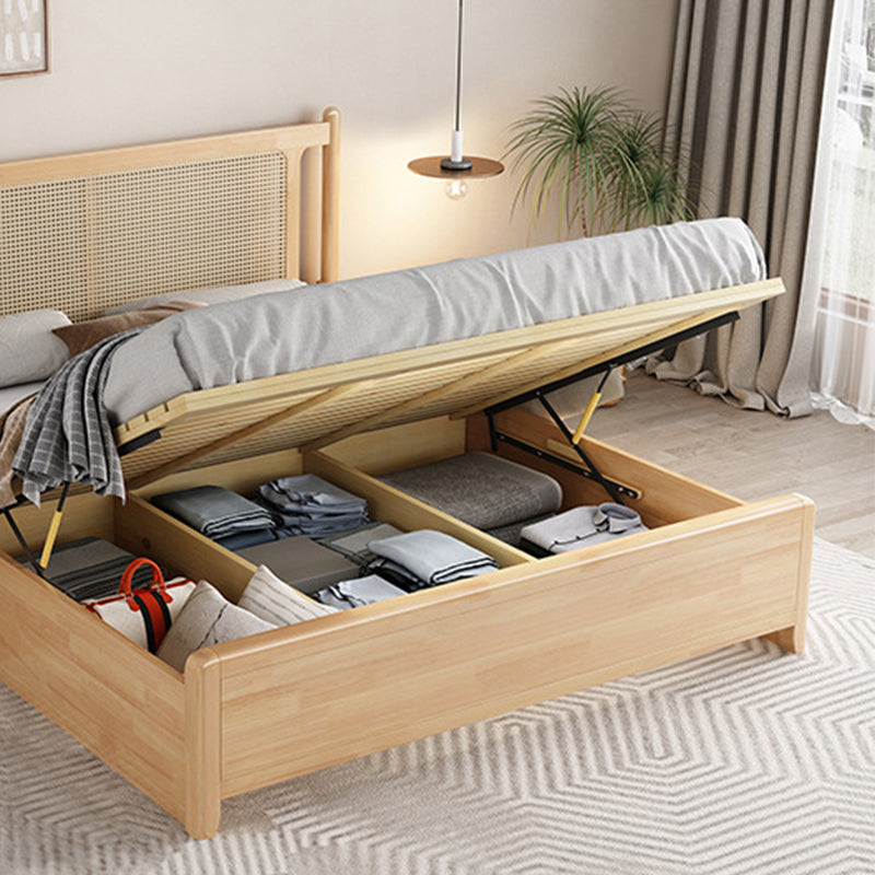 Solid Wood Standard Bed Solid Color Tropical Panel Bed With Custom Gold Legs