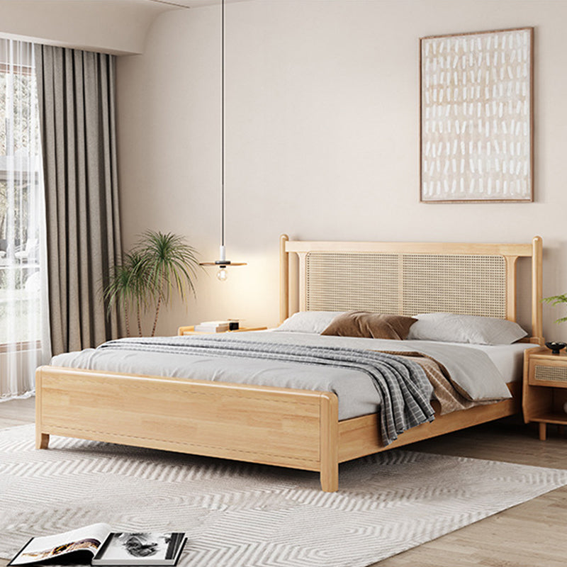 Solid Wood Standard Bed Solid Color Tropical Panel Bed With Custom Gold Legs