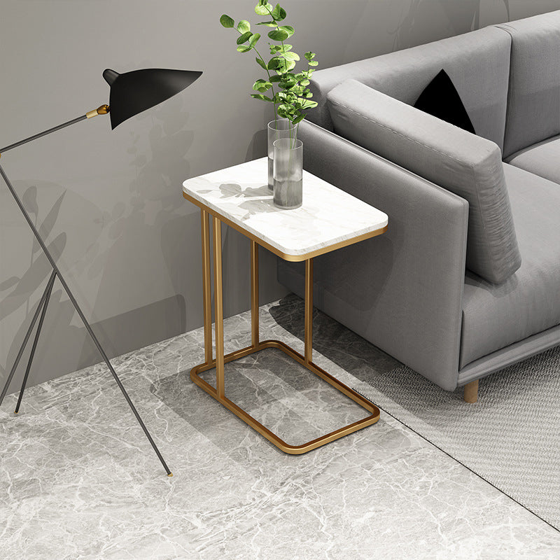 Mid-Century C Side Table Slate/Metal Top Rectangular End Table