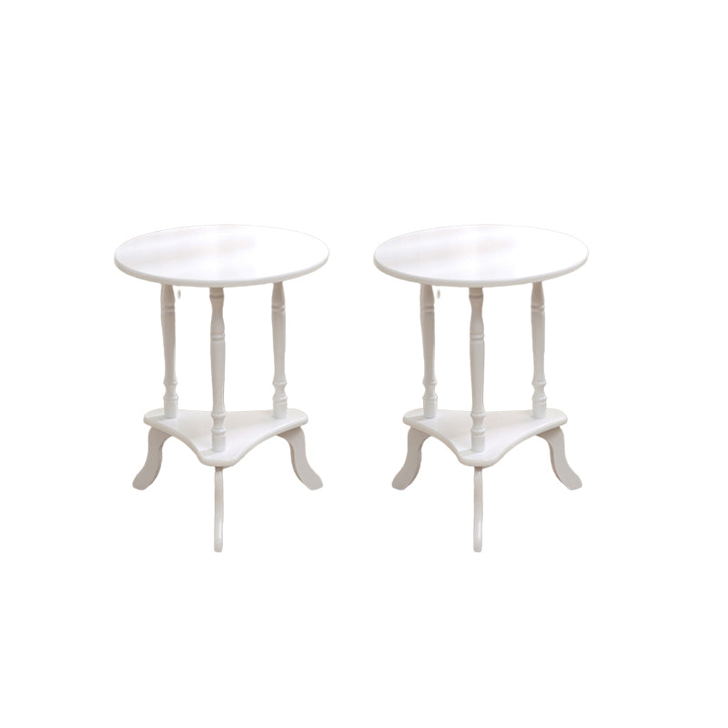 Traditional Solid Wood 3 Legs with Storage Round Living Room End Table