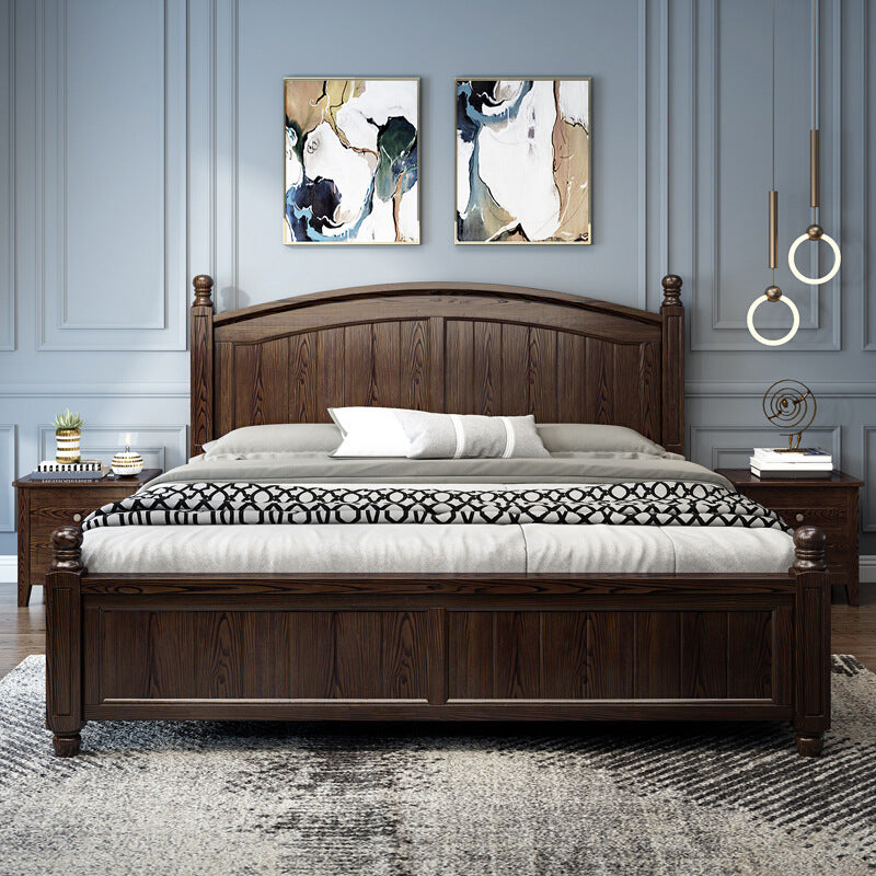 Espresso Mid-Century Modern Standard Bed Ash Bed Frame with Headboard