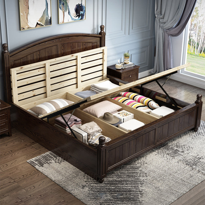 Espresso Mid-Century Modern Standard Bed Ash Bed Frame with Headboard