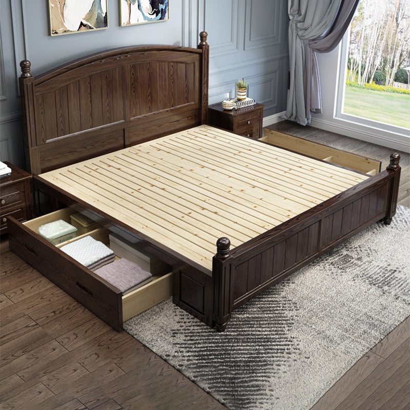 Espresso Mid-Century Modern Standard Bed Ash Bed Frame with Headboard