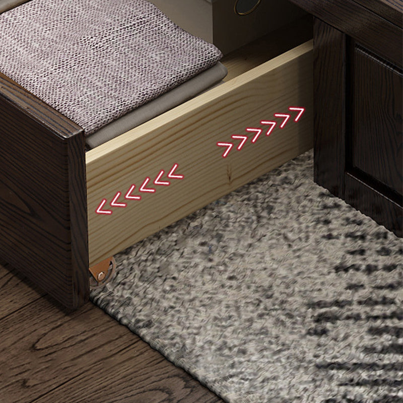 Espresso Mid-Century Modern Standard Bed Ash Bed Frame with Headboard