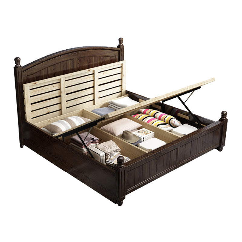 Espresso Mid-Century Modern Standard Bed Ash Bed Frame with Headboard