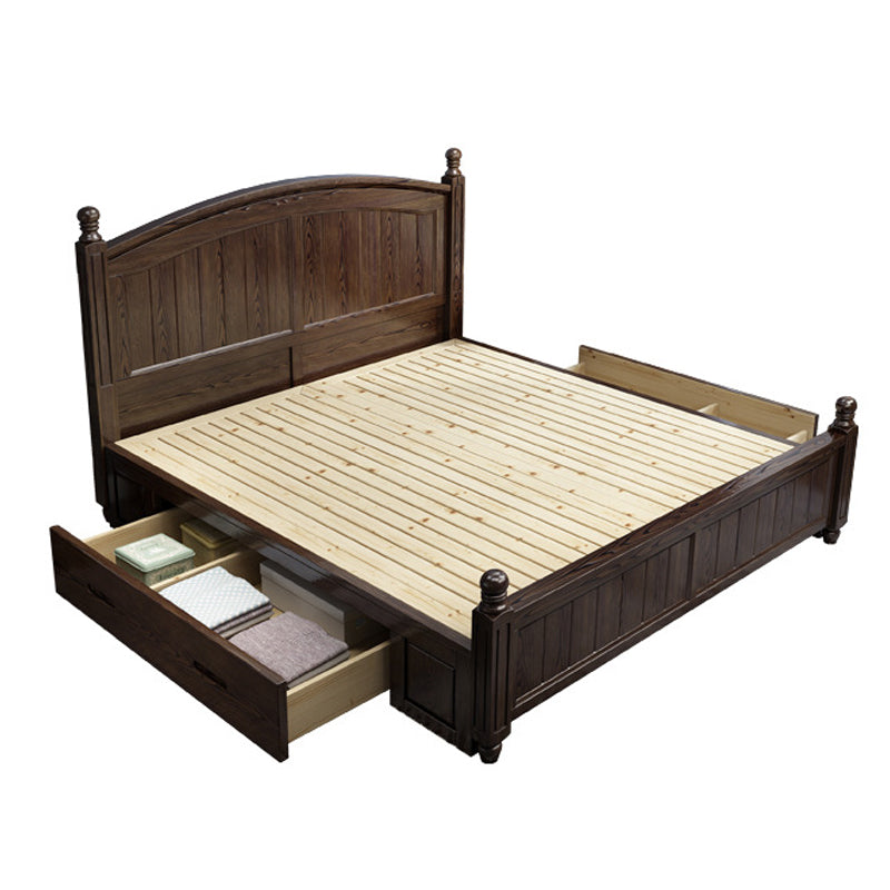 Espresso Mid-Century Modern Standard Bed Ash Bed Frame with Headboard