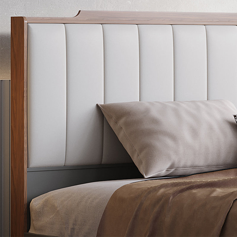 Mid-Century Modern Platform Bed Upholstered Headboard Panel Bed with Drawers