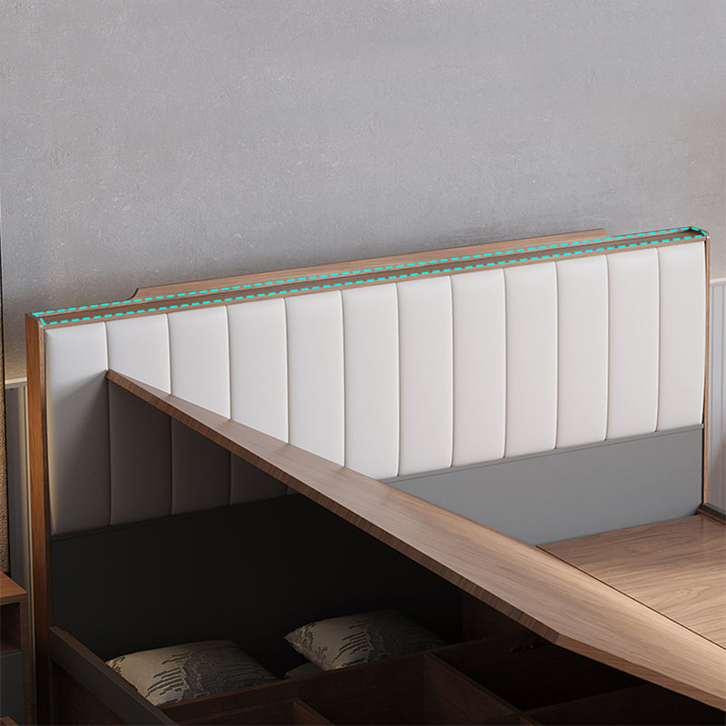 Mid-Century Modern Platform Bed Upholstered Headboard Panel Bed with Drawers