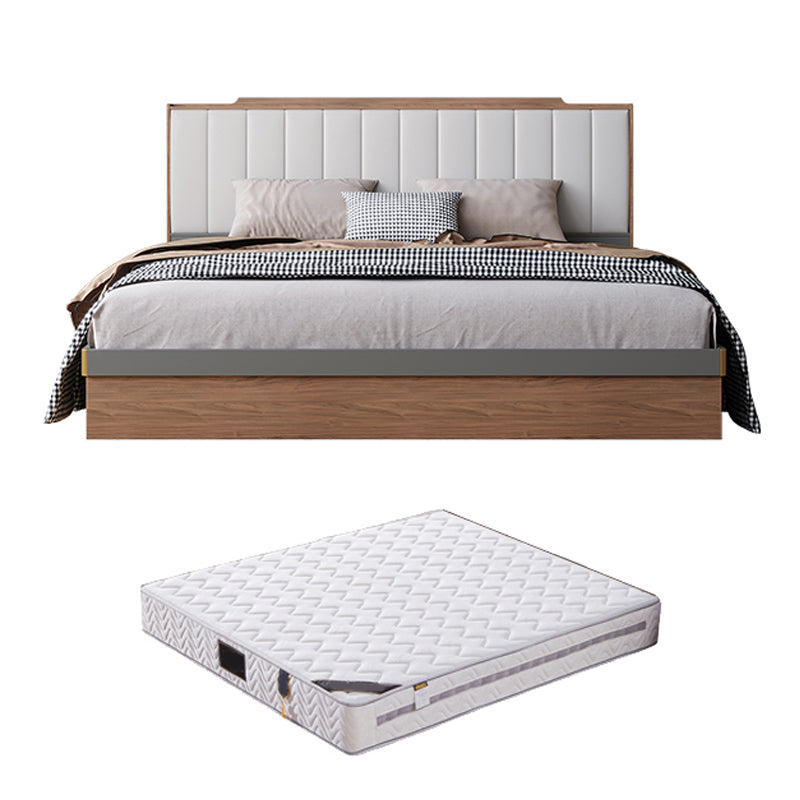 Mid-Century Modern Platform Bed Upholstered Headboard Panel Bed with Drawers