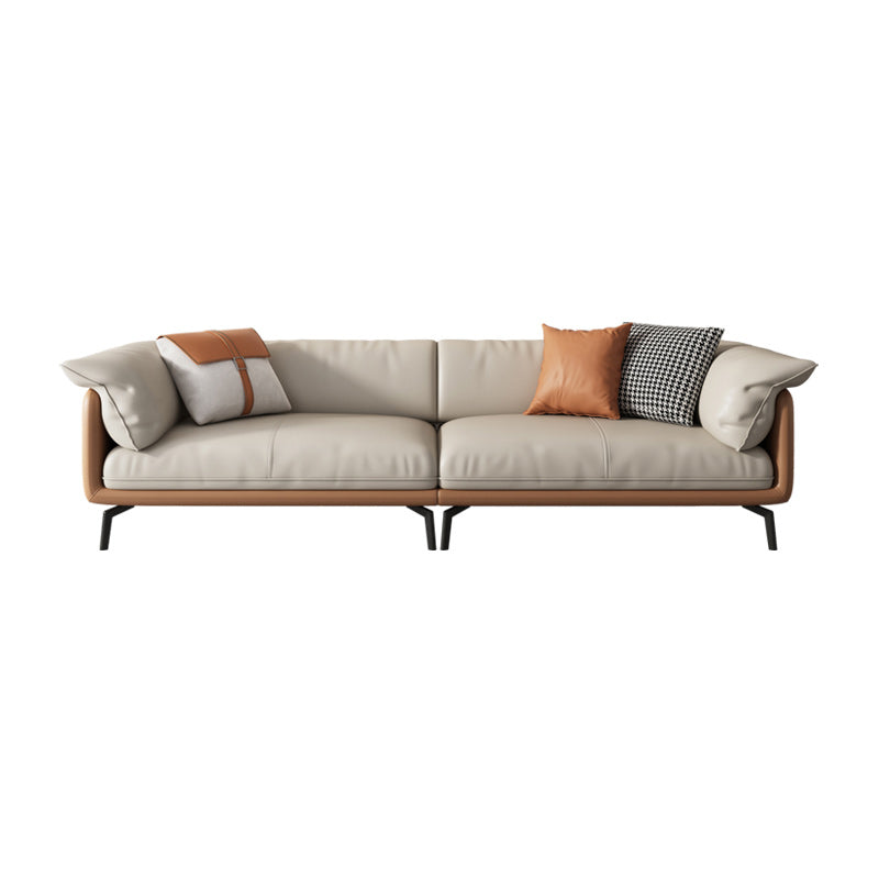 Contemporary 32.67" Tall Genuine Leather Pillow Top Arm Sofa