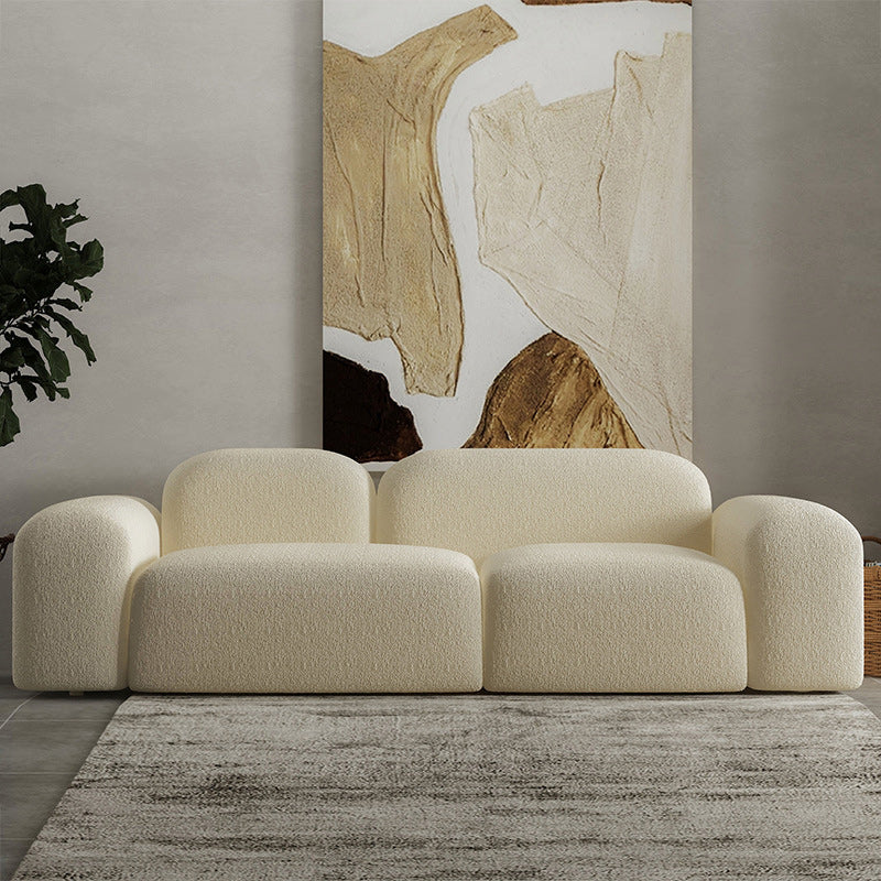 Wool Sofa in White Standard Settee Square Arm Sofa for Living Room