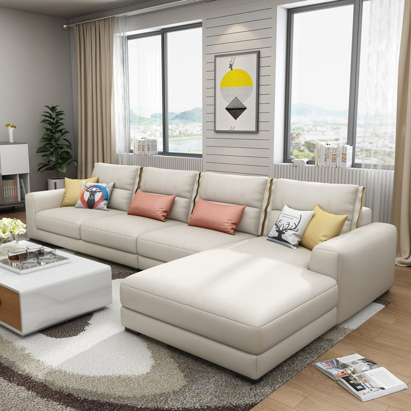 Square Arm Sectional Sofa 125.98" W Faux Leather 4-seat Sectional