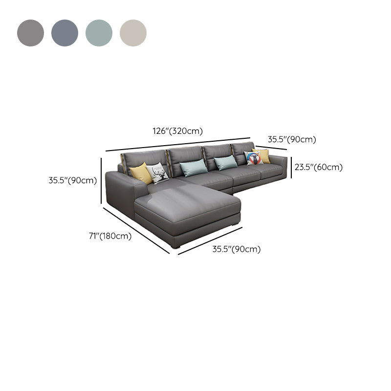 Square Arm Sectional Sofa 125.98" W Faux Leather 4-seat Sectional