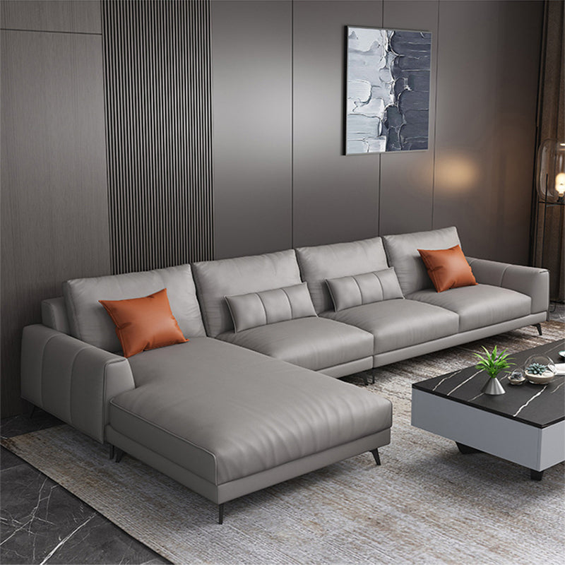 Gray 4-seat Faux Leather Sectional L-shape Sqaure Arm Sectional