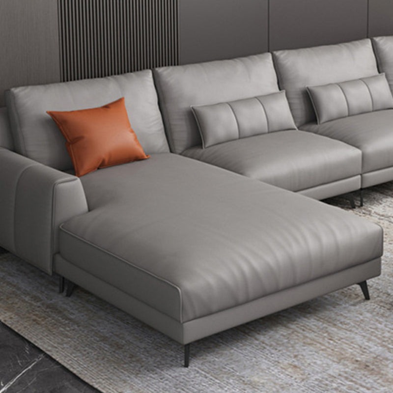 Gray 4-seat Faux Leather Sectional L-shape Sqaure Arm Sectional