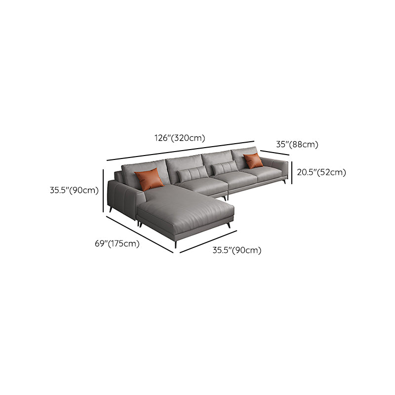 Gray 4-seat Faux Leather Sectional L-shape Sqaure Arm Sectional