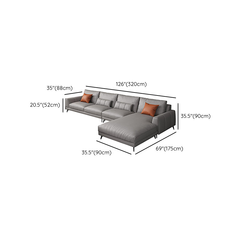 Gray 4-seat Faux Leather Sectional L-shape Sqaure Arm Sectional