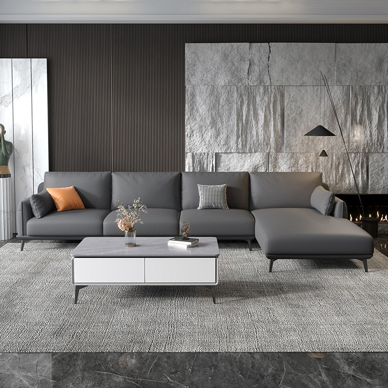 Round Arm L-shape Sectional Modern 4-seater Sectional with Storage