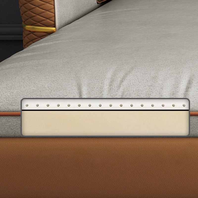 Beige 5-seater Flared Arm Sectional Luxurious Faux Leather Sectional